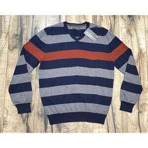 John Bartlett Consensus Striped V- Neck Sweater NWT Cotton Men's Small.